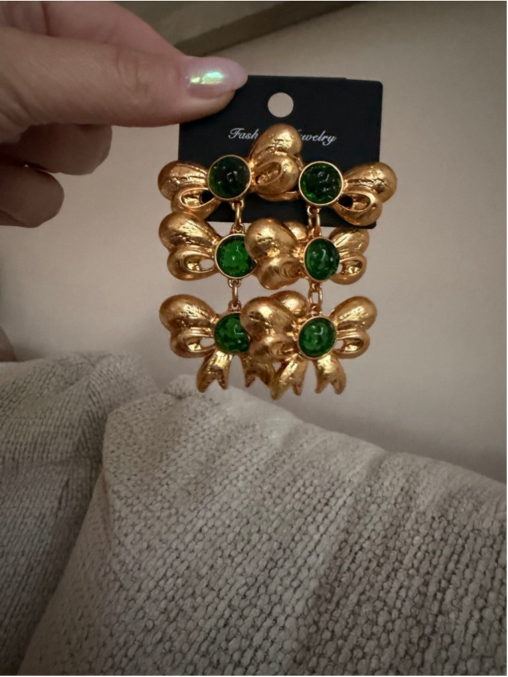 Women's Unbranded Gold & Green Bow Drop Earrings One Size
